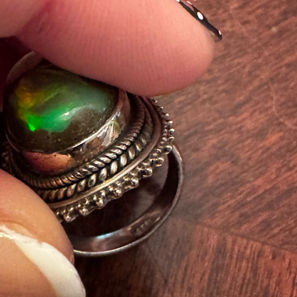 Sterling Silver and Natural Opal Statement Ring - Picture 9 of 11